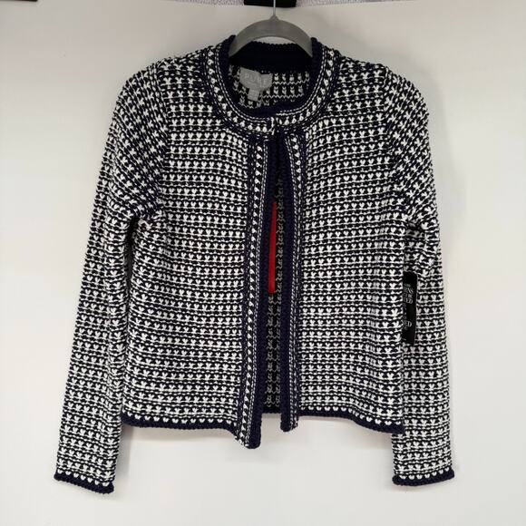 NWT Pure Collection Sweater Knit weed Blazer Jacket Size 6 Navy Ivory - Picture 1 of 9